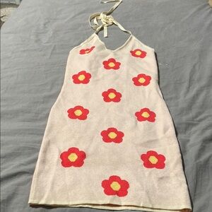Floral Halter Dress with Red Flowers